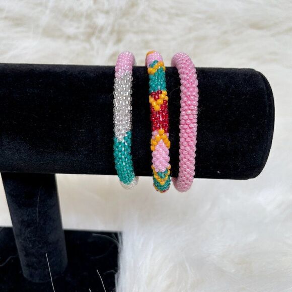 HAND CRAFTED in Nepal Beaded Bracelets (set of 3) #112 - Picture 4 of 4